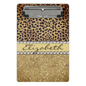 Leopard Spot Gold Glitzer Kristall Extravagant Mini Klemmbrett (Vorderseite)