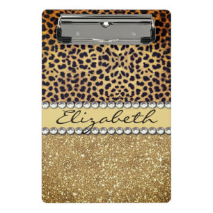 Leopard Spot Gold Glitzer Kristall Extravagant Mini Klemmbrett
