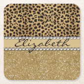 Leopard Spot Gold Glitzer Kristall FOTO PRINT Rechteckiger Pappuntersetzer (Vorderseite)