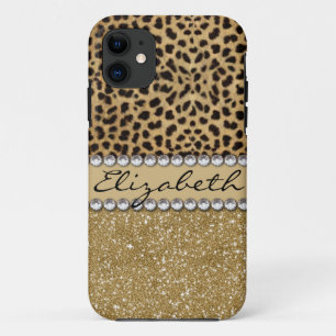 Leopard Spot Gold Glitzer Kristall PRINT iPhone 11 Hülle