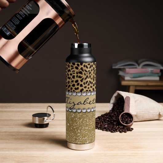 Leopard Spot Gold Glitzer Kristall Trinkflasche (Kaffee)