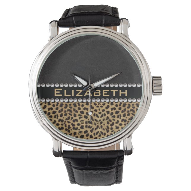 Leopard Spot Kristall Diamonds Monogram FOTO Armbanduhr (Vorderseite)