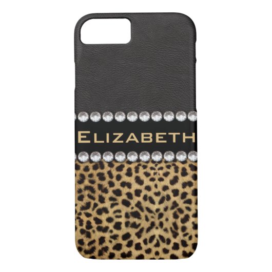 Leopard Spot Kristall Diamonds Monogram FOTO Case-Mate iPhone Hülle (Rückseite)