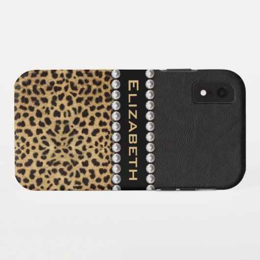 Leopard Spot Kristall Diamonds Monogram FOTO Case-Mate iPhone Hülle (Rückseite (Horizontal))