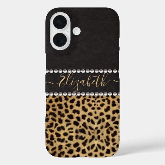 Leopard Spot Kristall Diamonds Monogram FOTO Case-Mate iPhone Hülle (Rückseite)