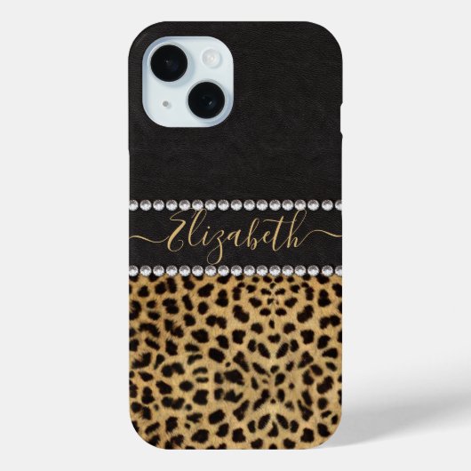 Leopard Spot Kristall Diamonds Monogram FOTO Case-Mate iPhone Hülle (Rückseite)
