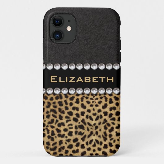 Leopard Spot Kristall Diamonds Monogram FOTO Case-Mate iPhone Hülle (Rückseite)