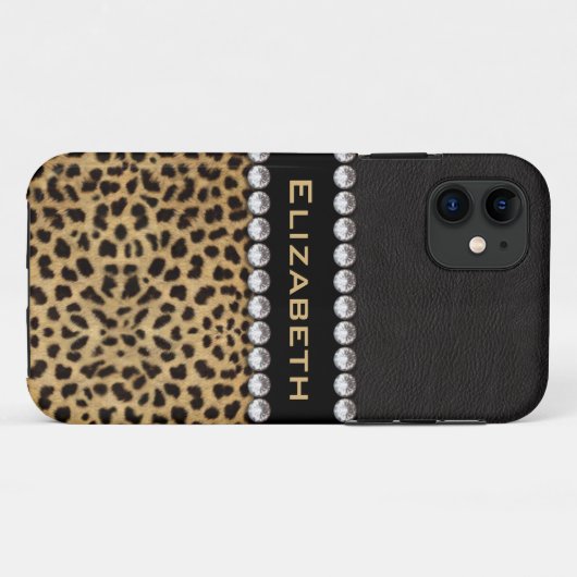 Leopard Spot Kristall Diamonds Monogram FOTO Case-Mate iPhone Hülle (Rückseite (Horizontal))
