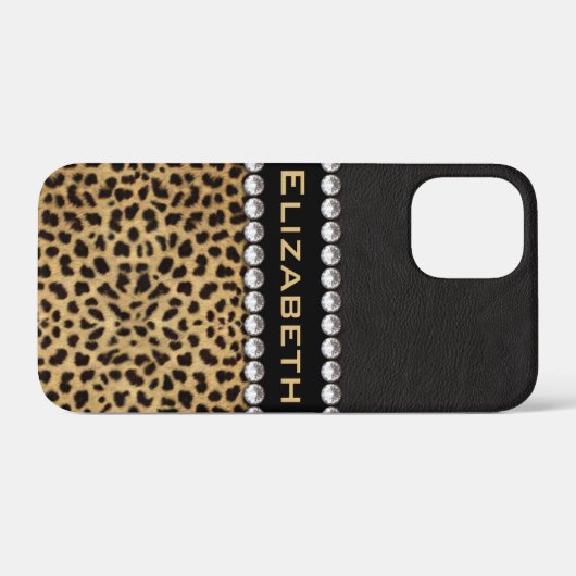 Leopard Spot Kristall Diamonds Monogram FOTO Case-Mate iPhone Hülle (Rückseite (Horizontal))