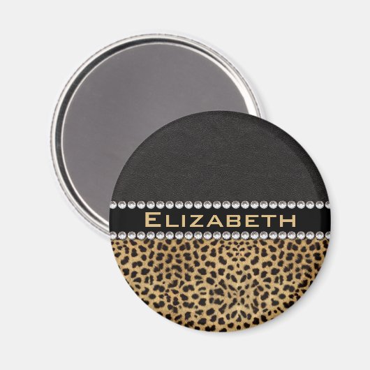 Leopard Spot Kristall Diamonds Monogram FOTO Magnet (Vorderseite/Rückseite)