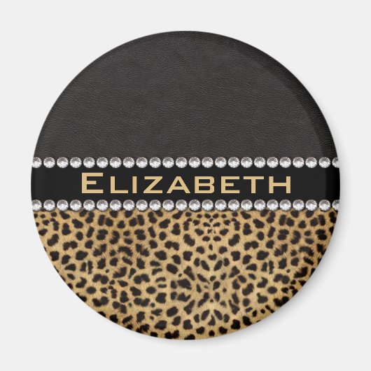 Leopard Spot Kristall Diamonds Monogram FOTO Magnet (Vorne)