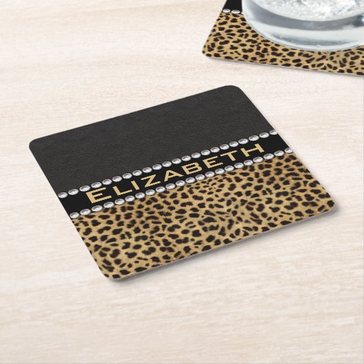Leopard Spot Kristall Diamonds Monogram FOTO Rechteckiger Pappuntersetzer (angewinkelt)