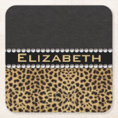 Leopard Spot Kristall Diamonds Monogram FOTO Rechteckiger Pappuntersetzer (Vorderseite)