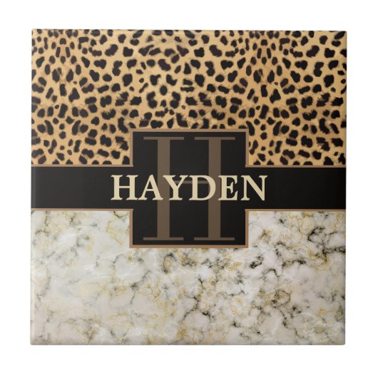 Leopard Spot Marmor Monogramm Fliese (Vorderseite)