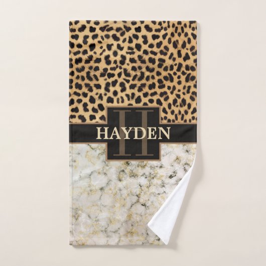 Leopard Spot Marmor Monogramm Name Handtuch (Handtuch)