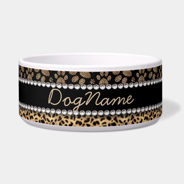 Leopard Spot Paw Prints Kristall Diamonds Napf (Vorderseite)