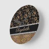 Leopard Spot Paw Prints Kristall FOTO DRINT Runde Wanduhr (Winkel)