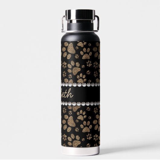 Leopard Spot Paw Prints Kristall Water Bottle Trinkflasche (Rückseite)