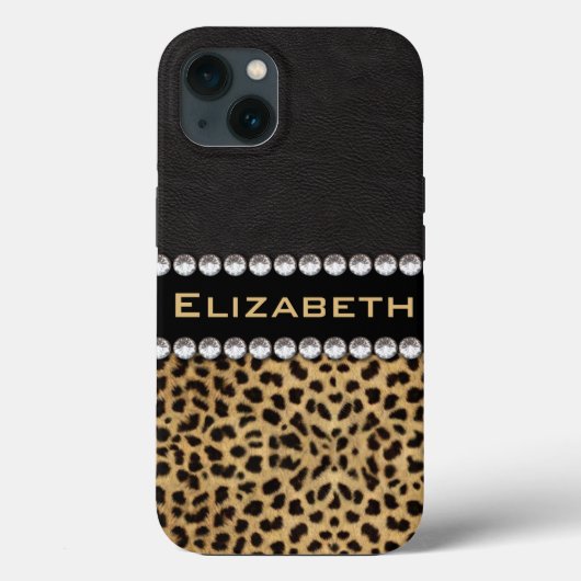 Leopard Spot Rhinestone Diamanten Monogramm Case-Mate iPhone Hülle (Rückseite)