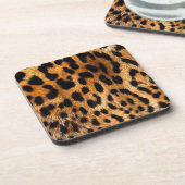 Leopard Spots Black Brown Wild Animal Fine Art Getränkeuntersetzer (Linke Seite)