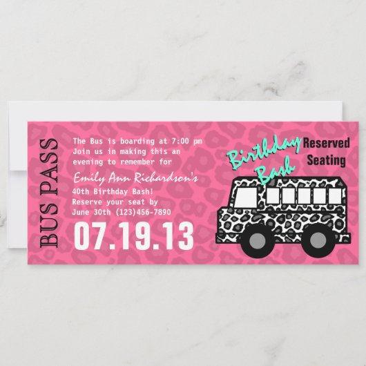 Leopard Spots Buspass Geburtstagsparty Einladung (Vorderseite)