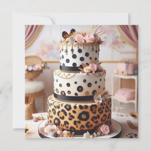 LEOPARD SPOTS LAYERED GEBURTSTAGSKAKE KARTE (Vorderseite)