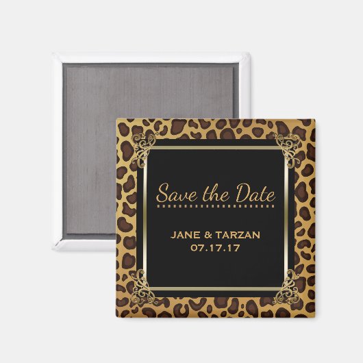 Leopard Spots Muster Elegantes Gold Save the Date Magnet (Vorderseite/Rückseite)