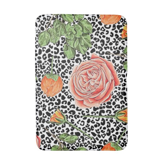 Leopard-Spots Orangefarbenes Tiermuster Badematte (Vorderseite Vertikal)