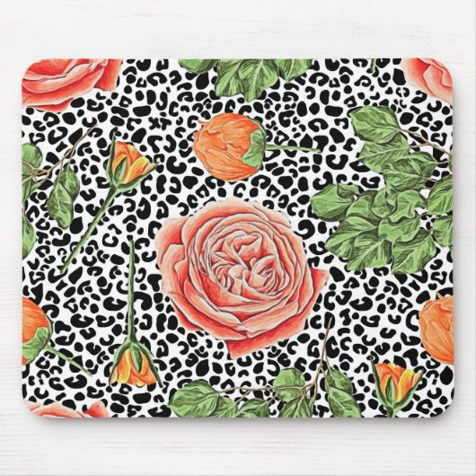 Leopard-Spots Orangefarbenes Tiermuster Mousepad (Vorne)