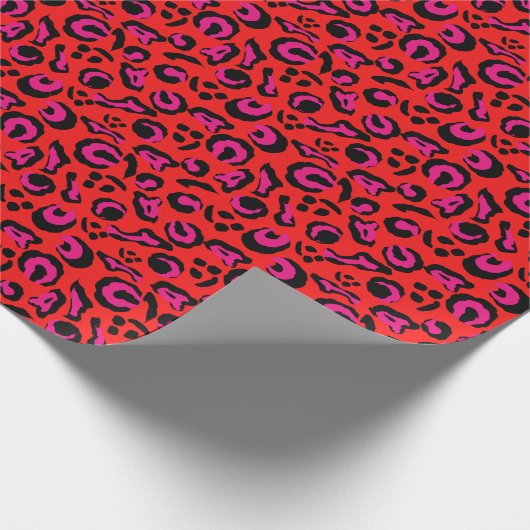 Leopard Spots Tierhaut Abstrakt rosa Rot Schwarz Geschenkpapier (Ecke)