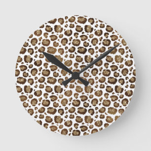 Leopard Spots Wild Animals Golden Glitter Safari Runde Wanduhr