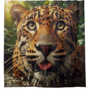 Leopard Stares beim Wasserlappen im Dschungel Duschvorhang