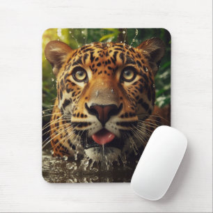Leopard Stares beim Wasserlappen im Dschungel Mousepad