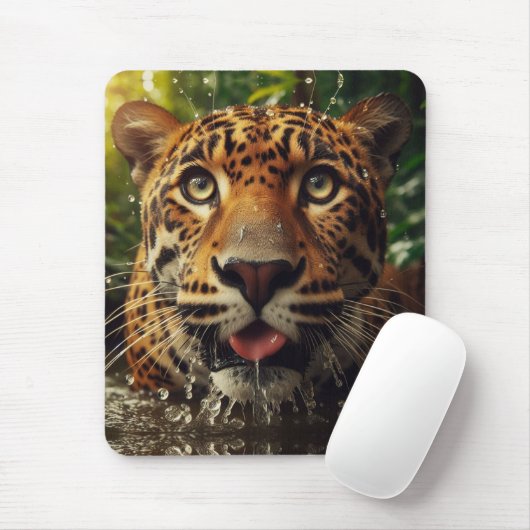 Leopard Stares beim Wasserlappen im Dschungel Mousepad (Mit Mouse)