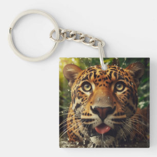 Leopard Stares beim Wasserlappen im Dschungel Schlüsselanhänger