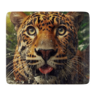 Leopard Stares beim Wasserlappen im Dschungel Schneidebrett
