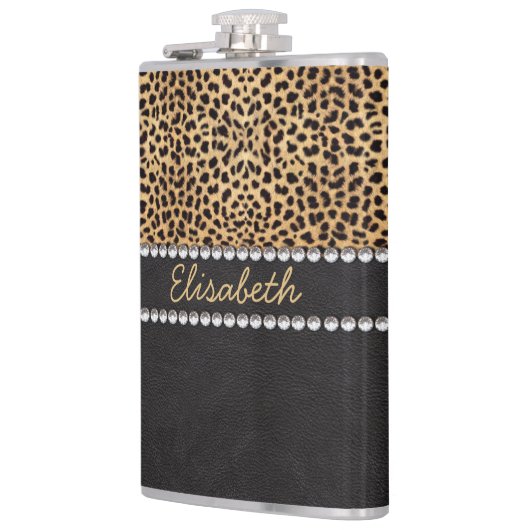 Leopard-Stellen-diamante de imitación-Diamanten Flachmann (Links)