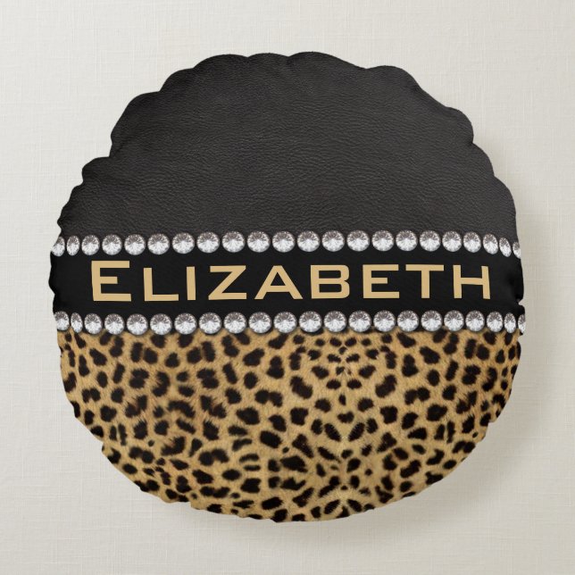 Leopard-Stellen-diamante de Rundes Kissen (Vorderseite)