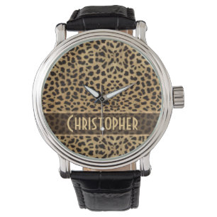 Leopard-Stellen-Haut-Druck personalisiert Armbanduhr