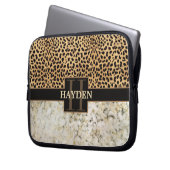 Leopard-Stellen-Marmor-Monogramm Laptopschutzhülle (Vorderseite Links)