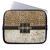 Leopard-Stellen-Marmor-Monogramm Laptopschutzhülle (Vorderseite)