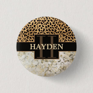 Leopard-Stellen-Marmor-Monogramm-Name Button