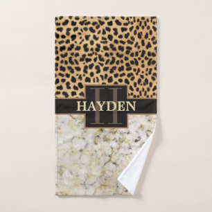 Leopard-Stellen-Marmor-Monogramm-Name Handtuch