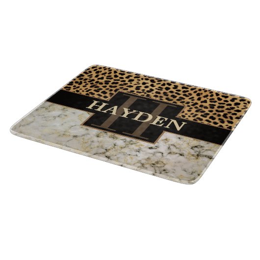 Leopard-Stellen-Marmor-Monogramm-Name Schneidebrett (Ecke)