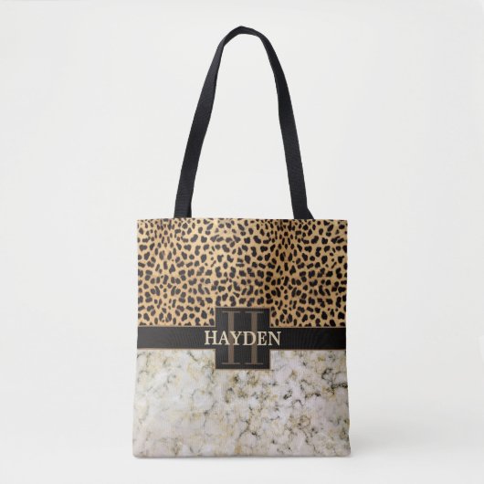 Leopard-Stellen-Marmor-Monogramm-Name Tasche (Vorderseite)