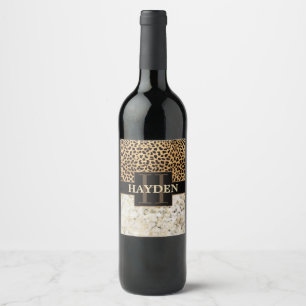 Leopard-Stellen-Marmor-Monogramm-Name Weinetikett