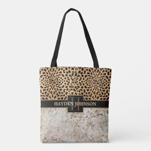 Leopard-Stellen-Marmor-Monogramm Tasche (Rückseite)