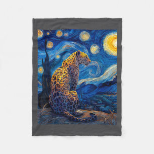 Leopard - Sternennacht im Stil von Van Gogh Lustig Fleecedecke