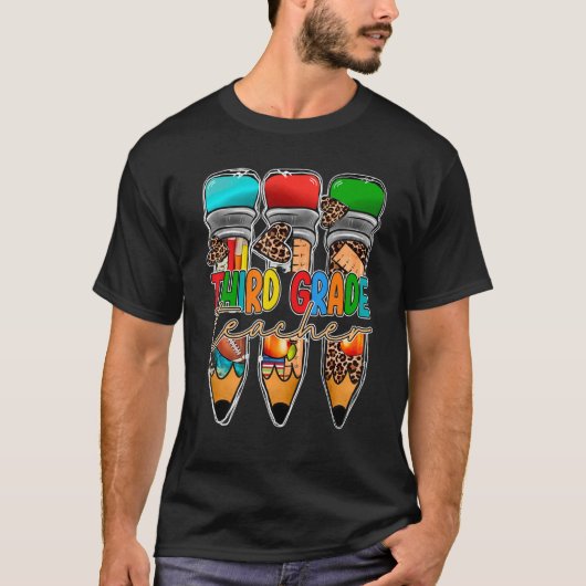Leopard Stift 3. Klasse Lehrer zurück T-Shirt (Vorderseite)
