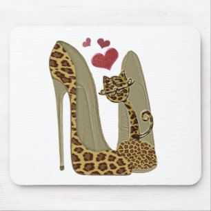 Leopard-Stilett-Schuh-und Katzen-Kunst Mousepad